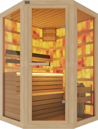 Двухместная угловая соляная сауна Comfort из кедра с электрокаменкой